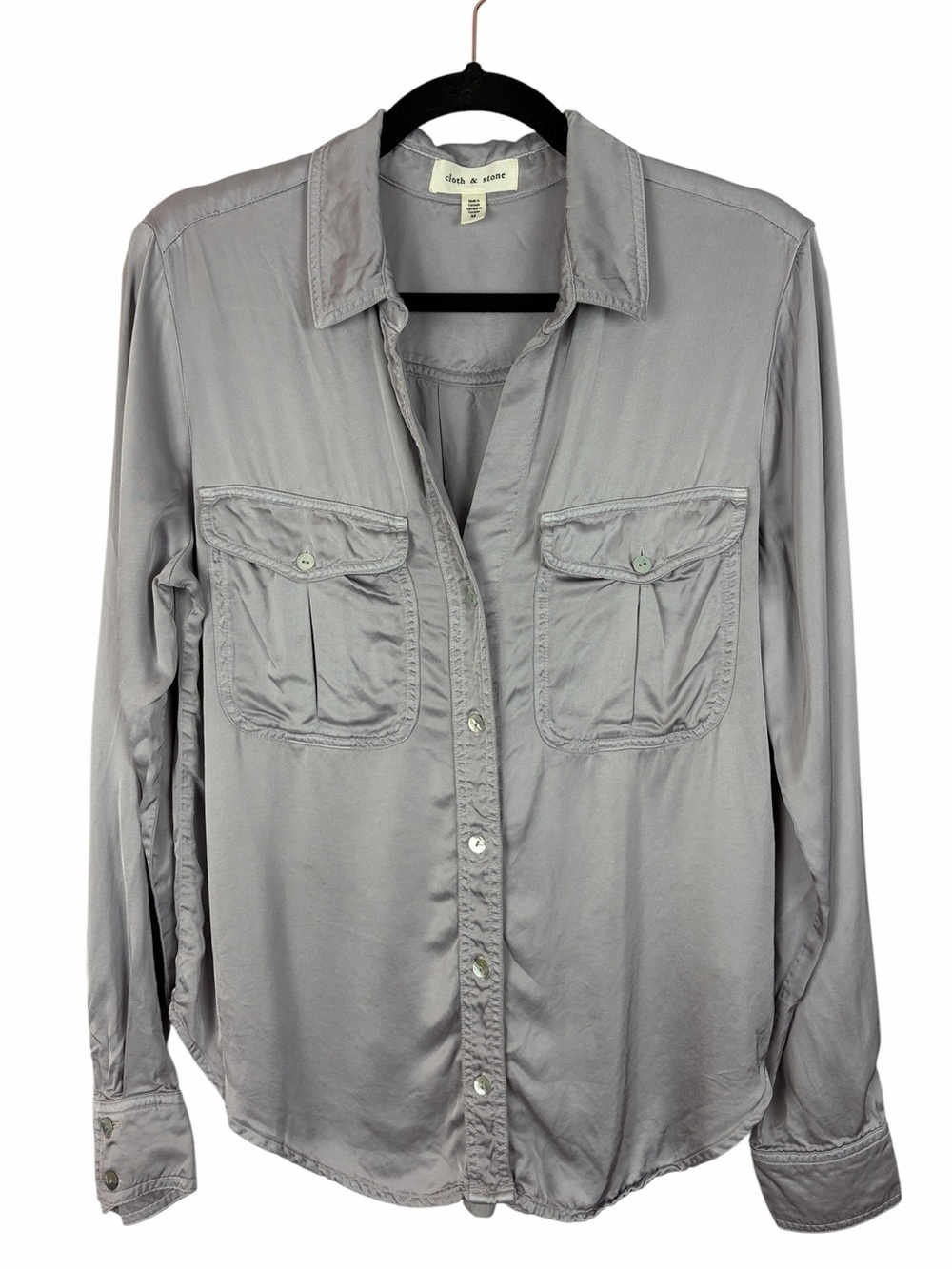 Cloth & Stone Gray Tencel Button-Up Utility Shirt Soft Lyocell Blouse Medium